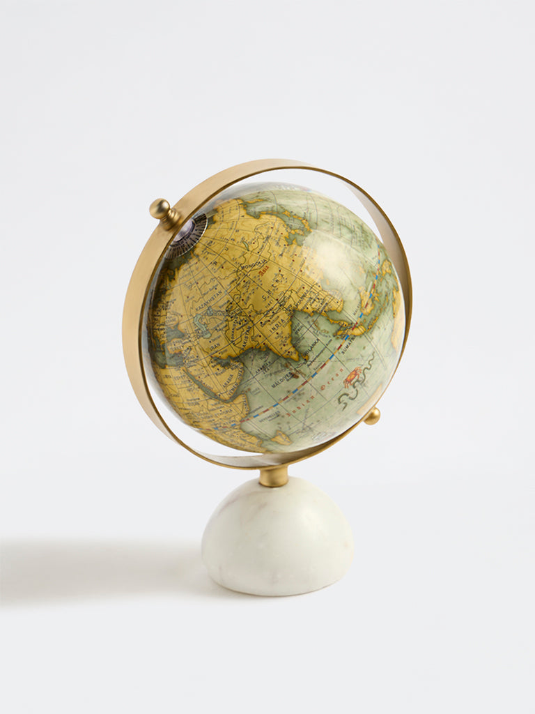 Westside Home Multicolor Antique-Style Globe with White Marble Base