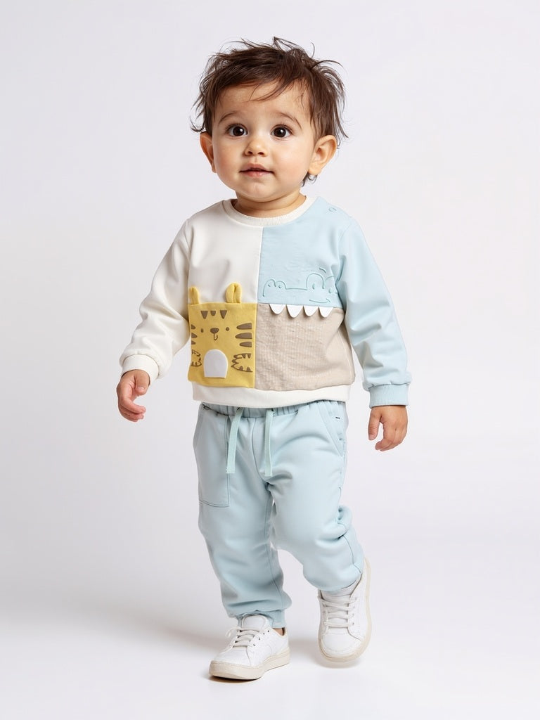 Westside HOP Baby Boys Multicolour Animal Design Cotton T-Shirt and Joggers Set for Casual Wear Full View