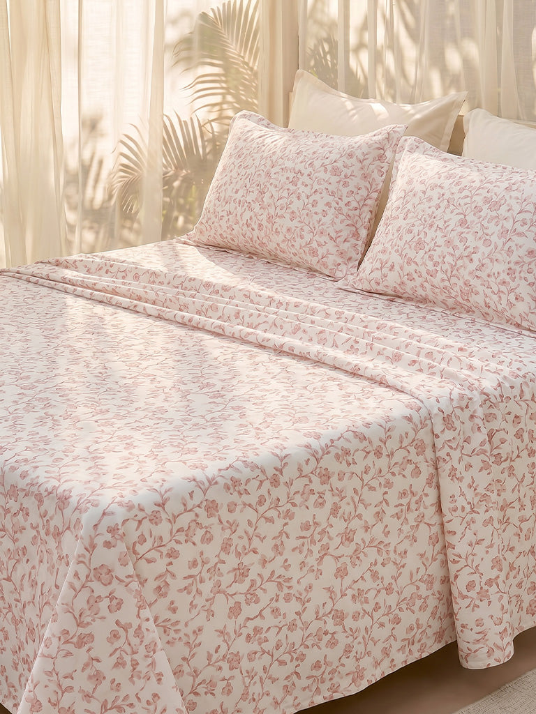 Westside Home Pink Floral Pattern Queen Bed Sheet Set