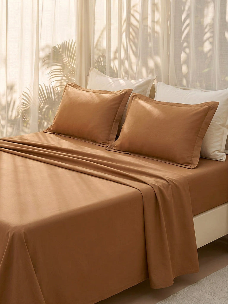 Westside Home Brown Solid King Bed Sheet Set