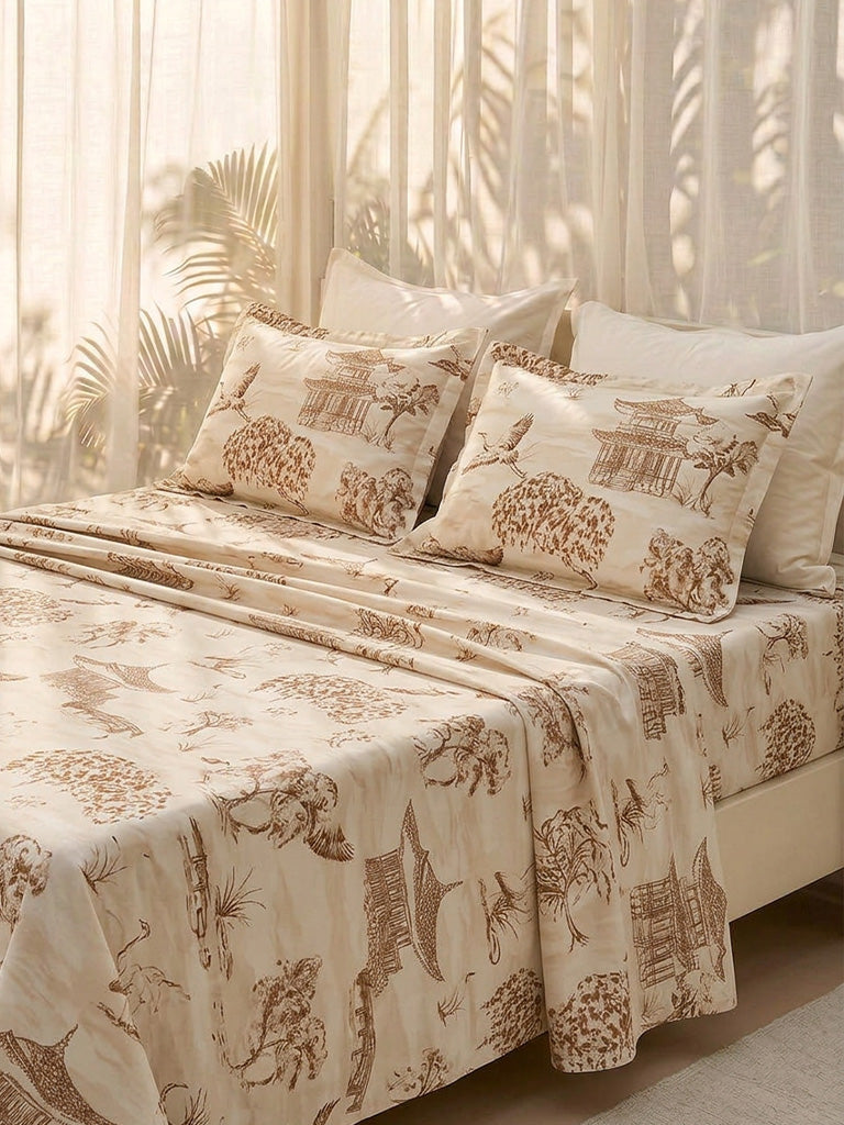 Westside Home Brown Toile Pattern King Bed Sheet Set