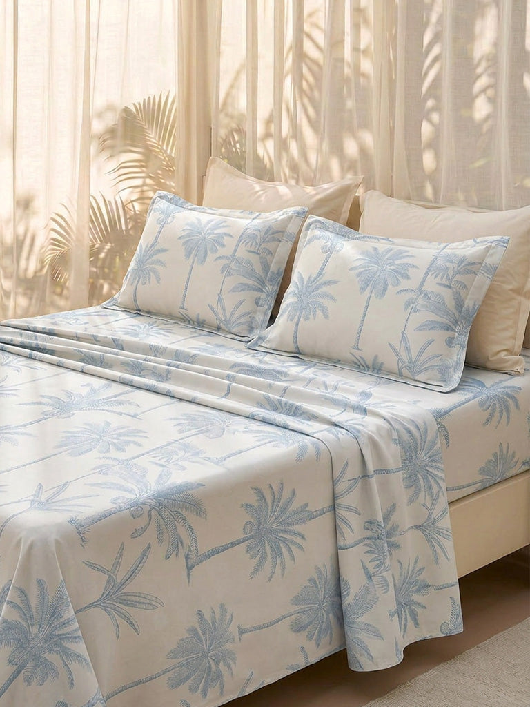 Westside Home Dusty Blue Tropical-Inspired Queen Bed Sheet Set