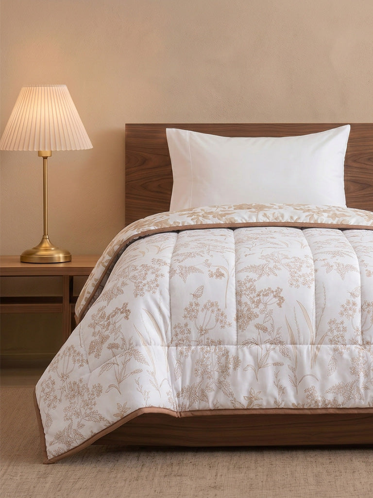 Westside Home Beige Floral Reversible Double Bed Comforter