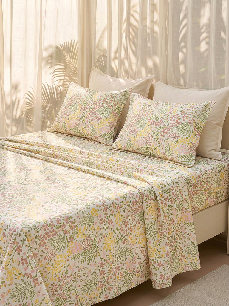 Westside Home Multicolour Botanical Printed Double Bed Sheet Set