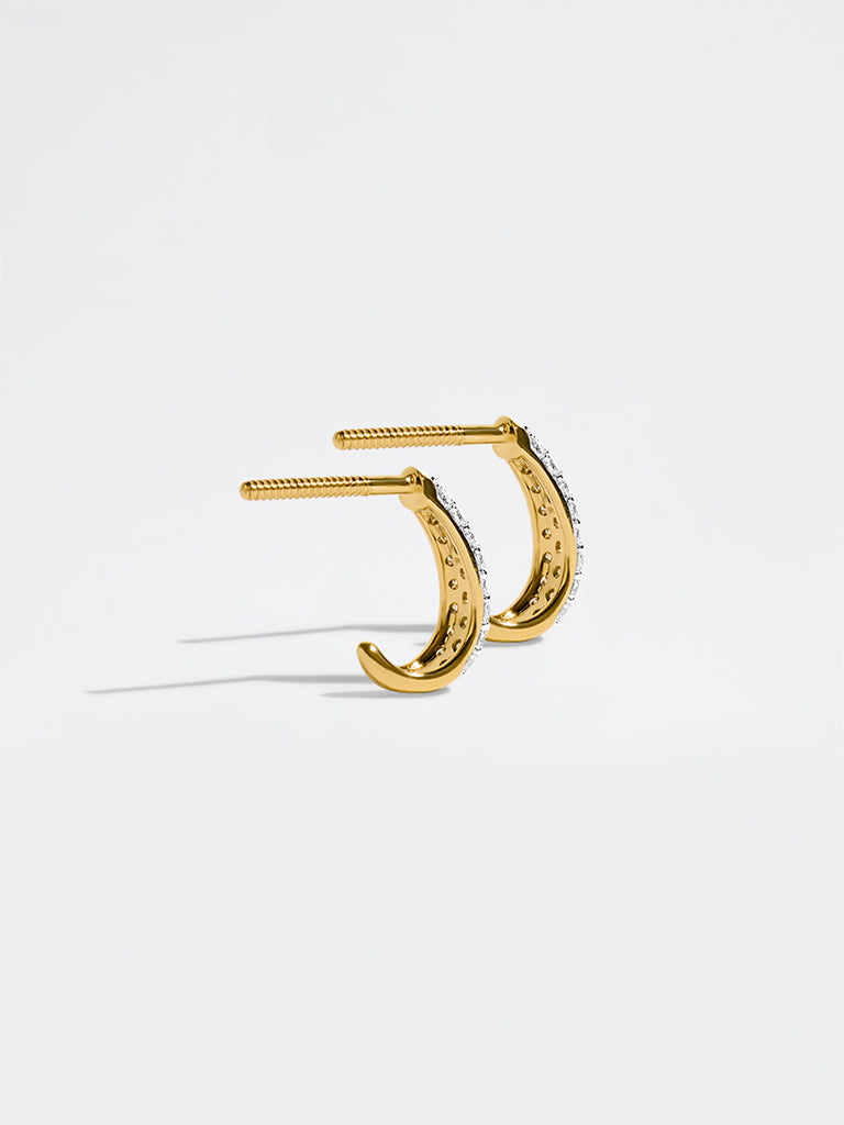 Pave Lab Diamond J-Shaped Hoop Earrings