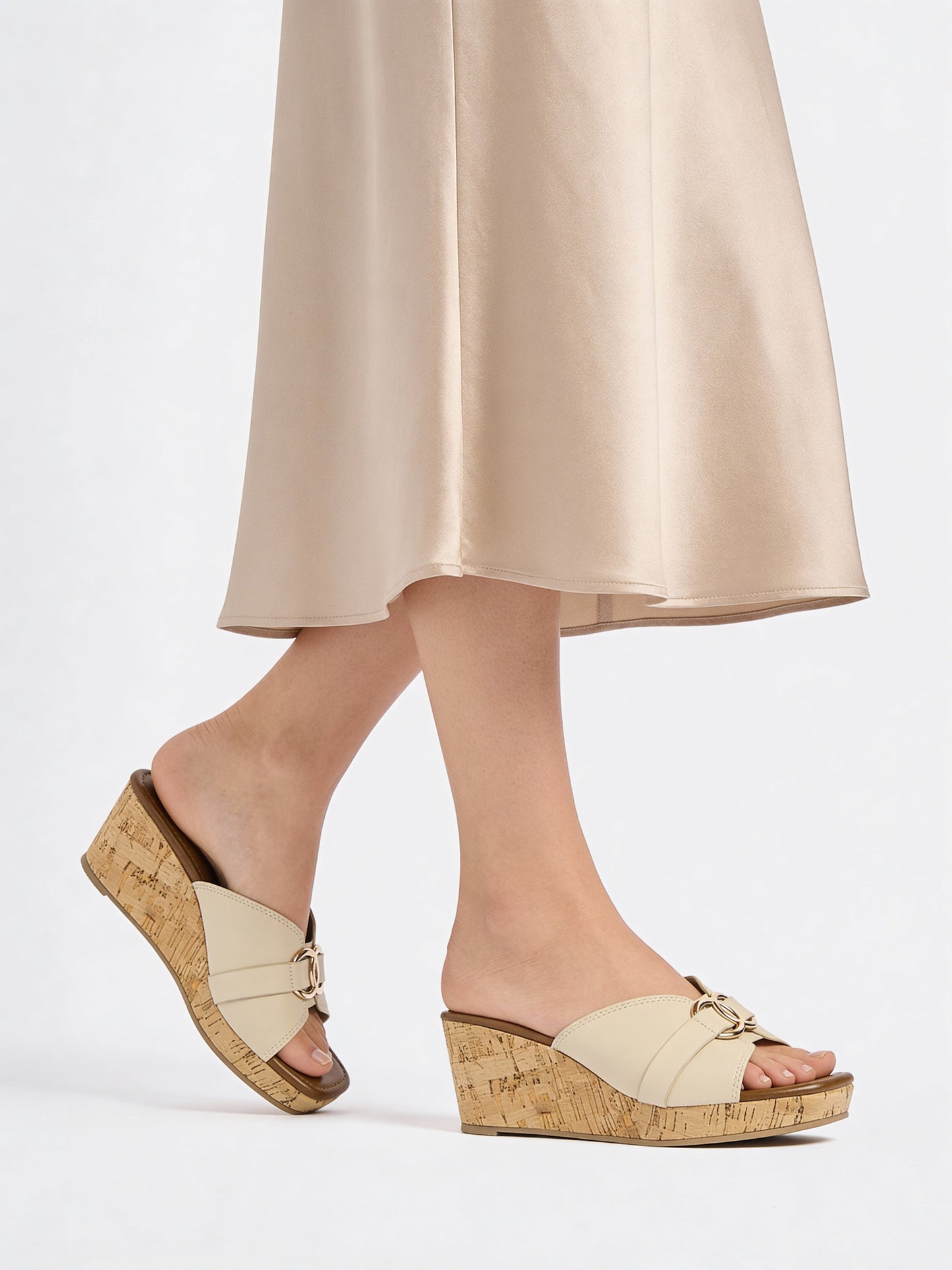 LUNA BLU Ivory Buckle-Detailed Wedge-Heel Sandals