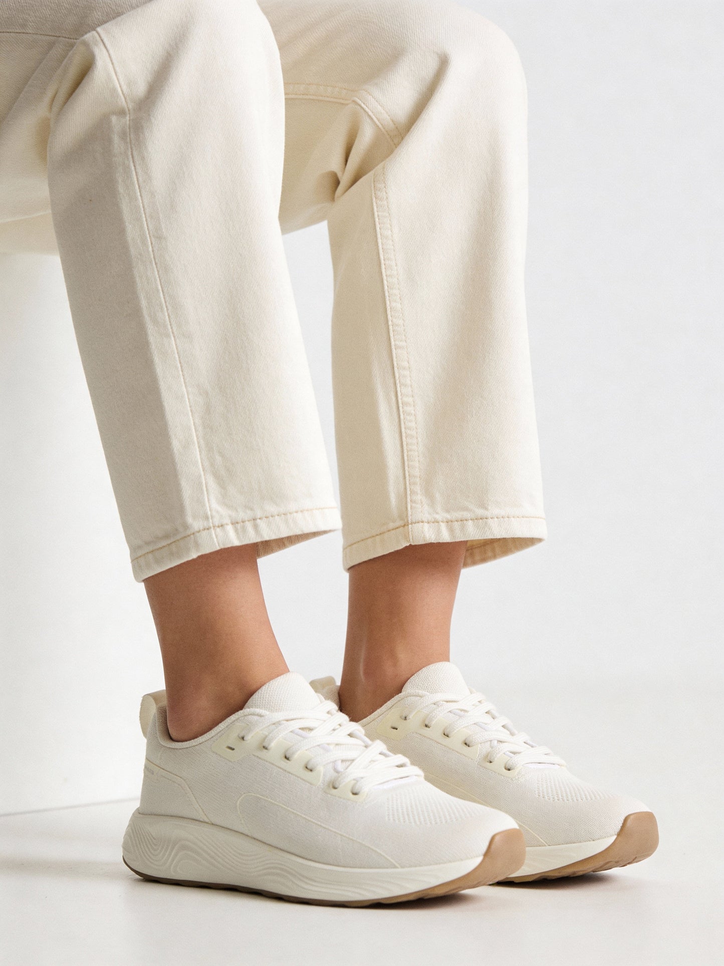 LUNA BLU White Knit-Textured Lace-Up Sneakers