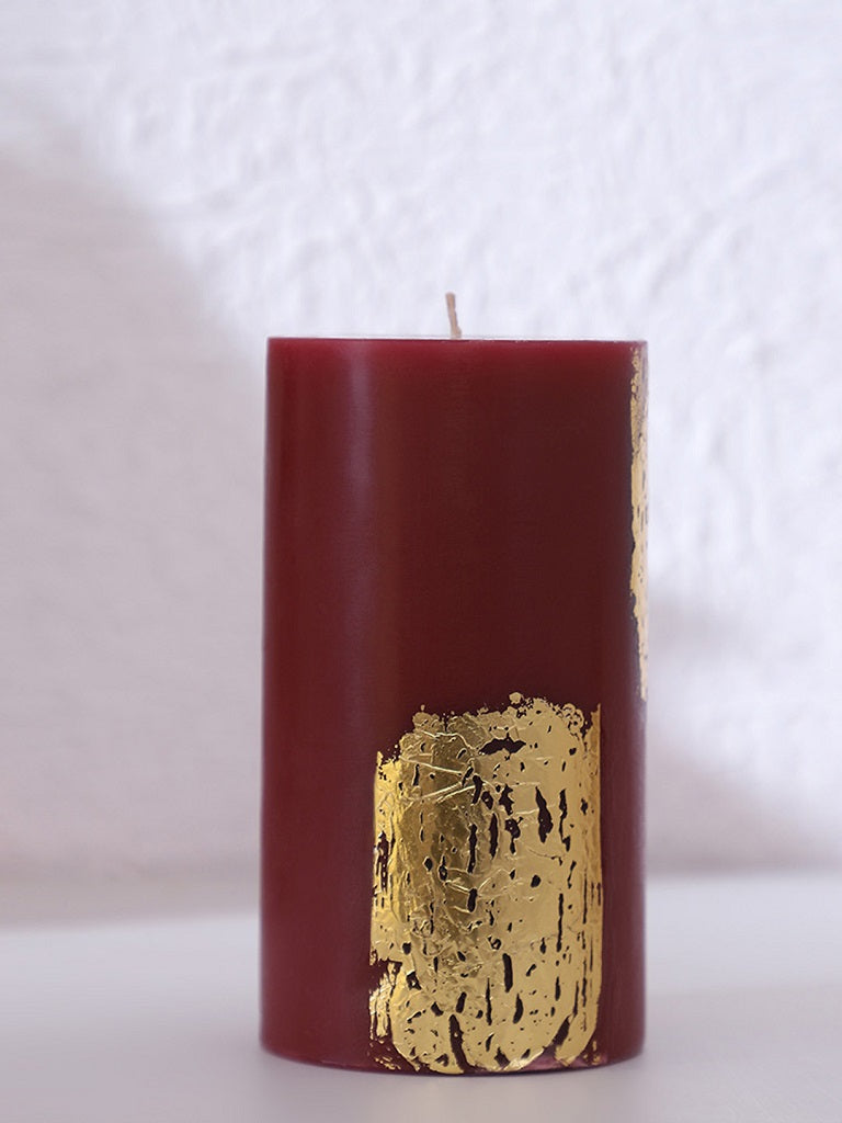 Westside Home Red Pillar Candle with Gold Foiling