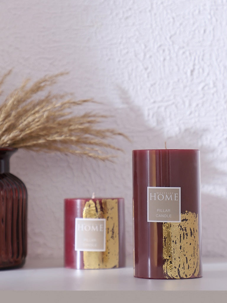 Westside Home Red Pillar Candle with Gold Foiling