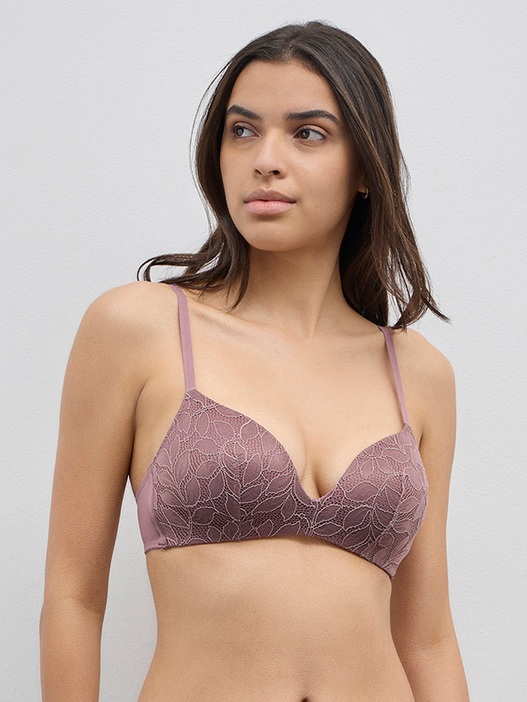 Wunderlove Mauve Lace Design Padded Bra