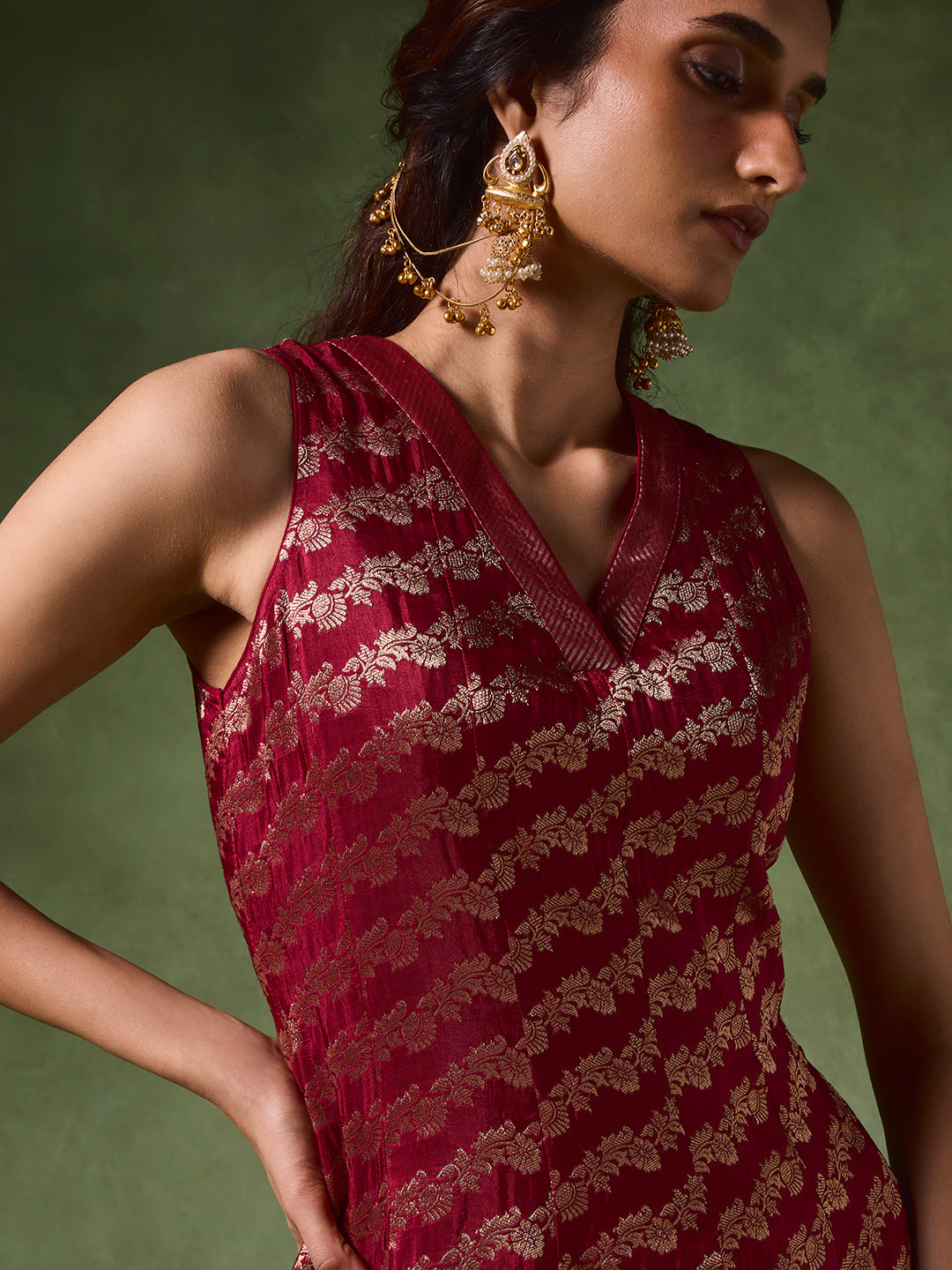 Jacquard A-Line Kurta – Red