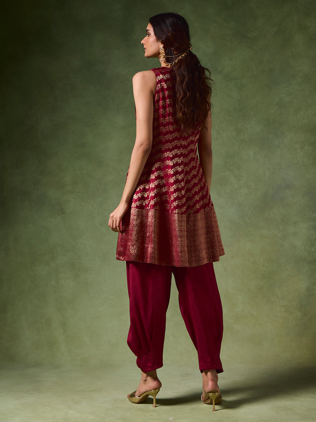 Jacquard A-Line Kurta – Red