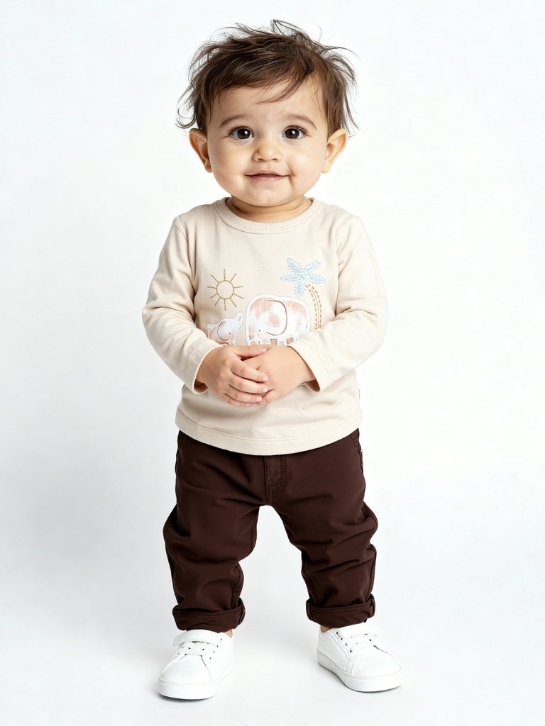 HOP Baby Boys Beige Printed Cotton T-Shirts - Pack of 3