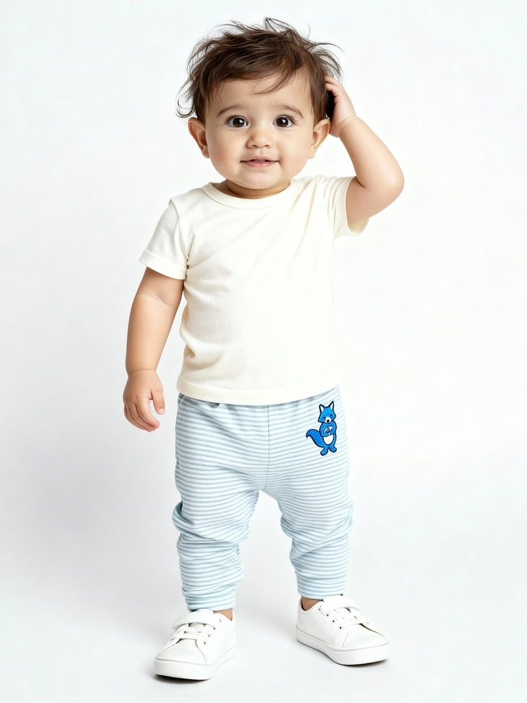 HOP Baby Boys Blue Printed Mid-Rise Cotton Pants - Pack of 3
