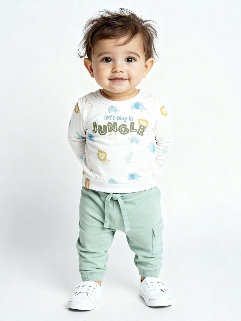 HOP Baby Boys Off-White Cotton-Blend Sweatshirt and Joggers Set