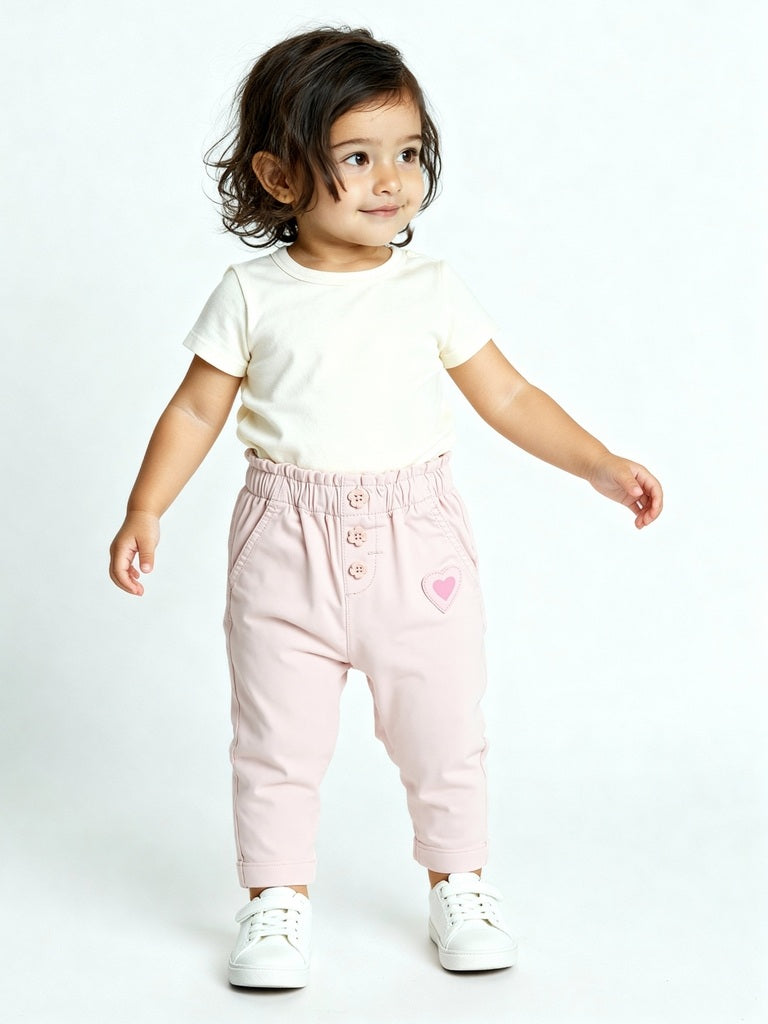 HOP Baby Girls Pink Solid High-Rise Cotton-Blend Pants