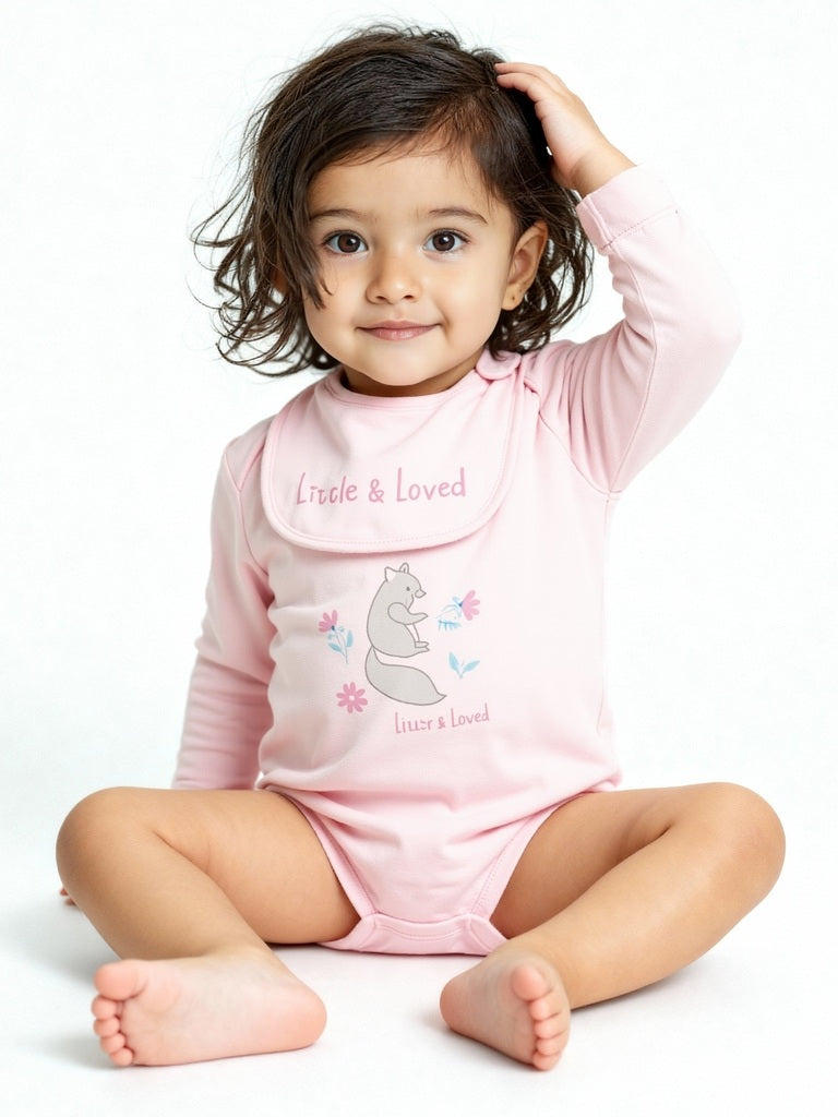 HOP Baby Girls Pink Printed Cotton Rompers and Bib - Pack of 2
