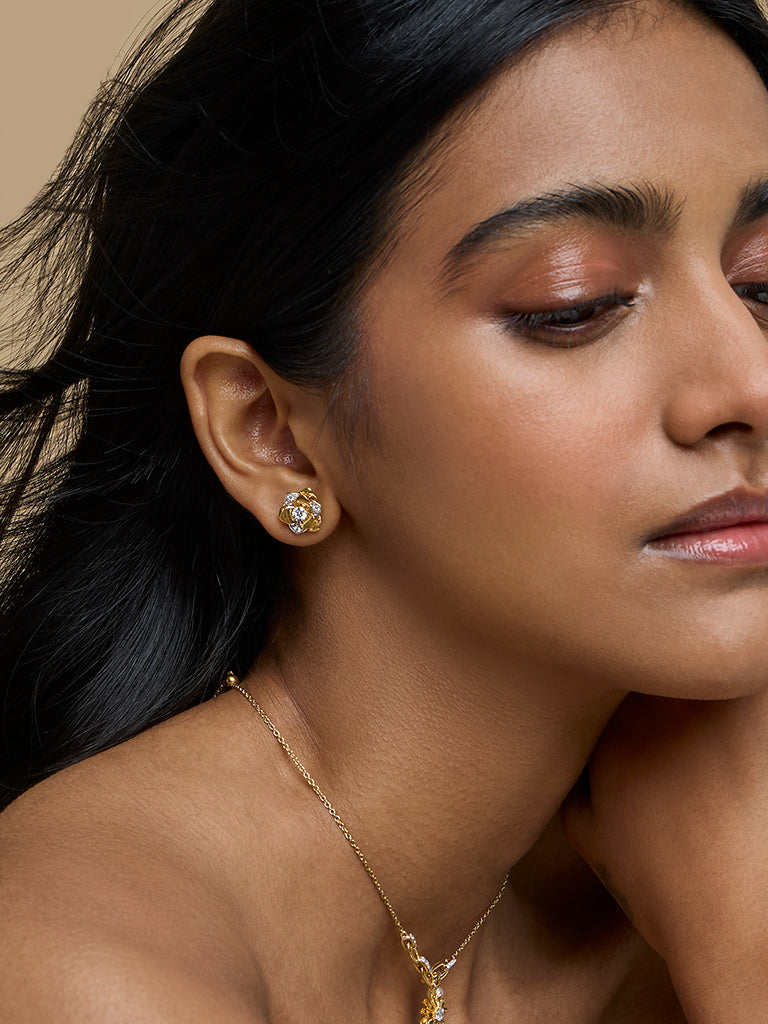 Gold Multilayer Rose Earrings