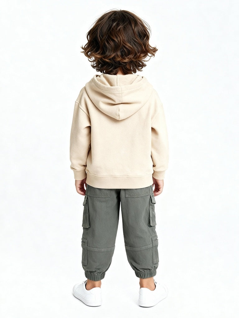 HOP Kids Boys Olive Solid Mid-Rise Cotton-Blend Joggers