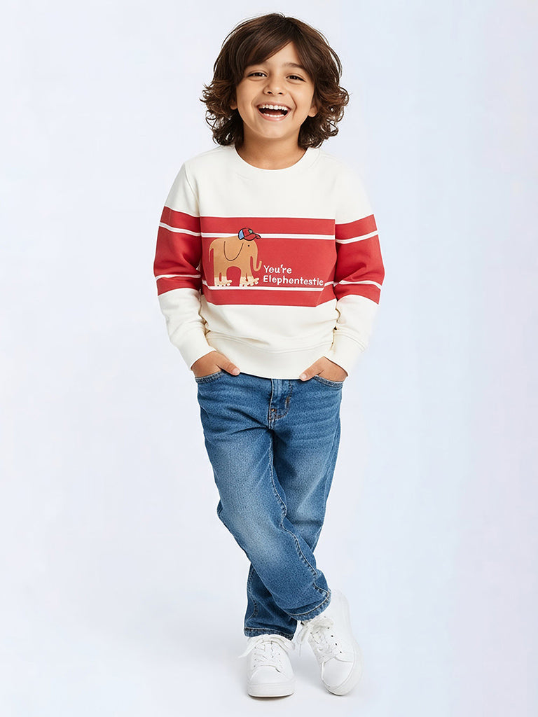 HOP Kids Boys Off-White Striped Cotton-Blend Sweatshirt