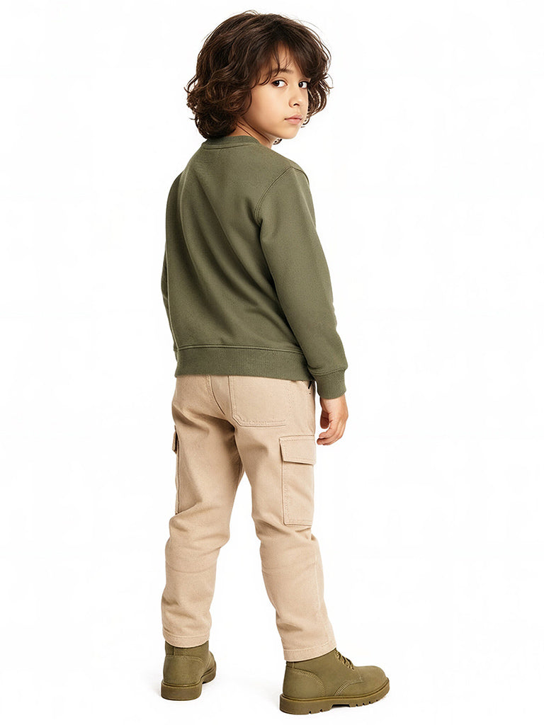 HOP Kids Boys Olive Embroidered Cotton-Blend Sweatshirt