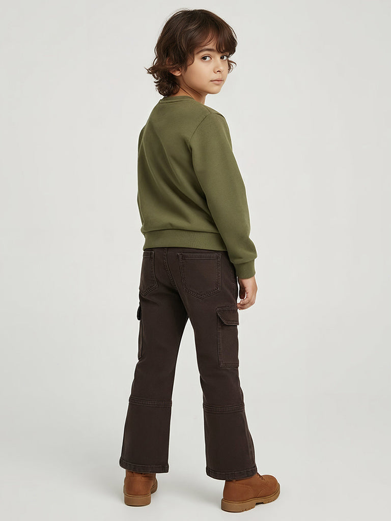 HOP Kids Boys Dark Brown Relaxed-Fit Mid-Rise Cargo Jeans