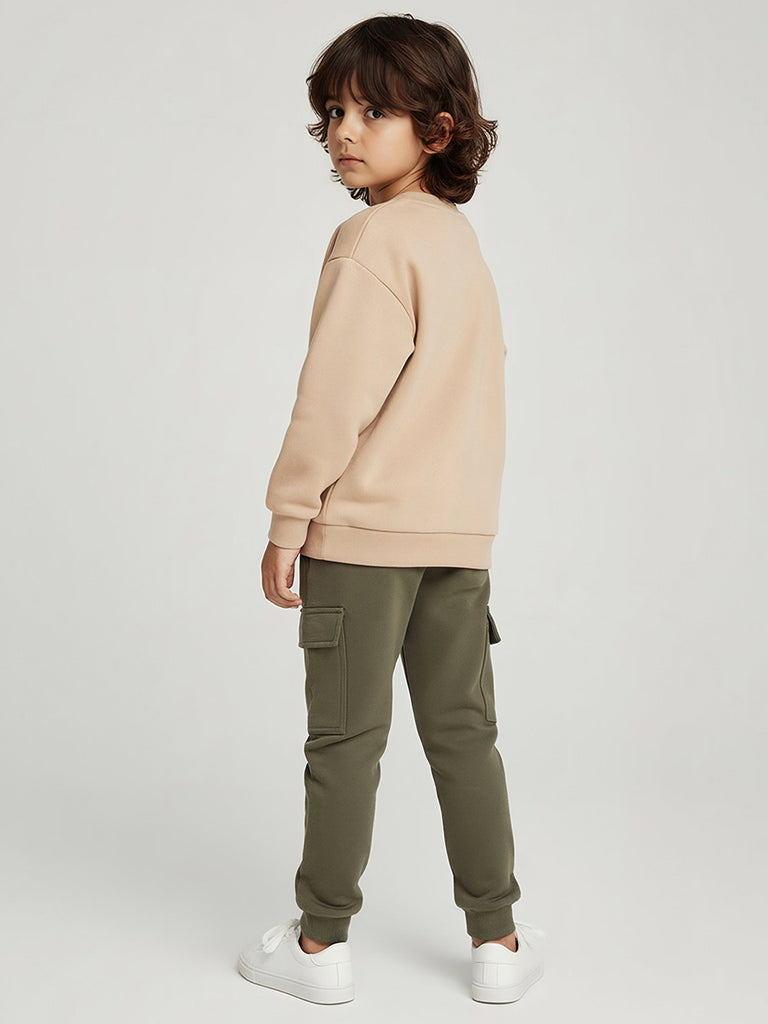 HOP Kids Boys Olive Mid-Rise Cotton-Blend Joggers