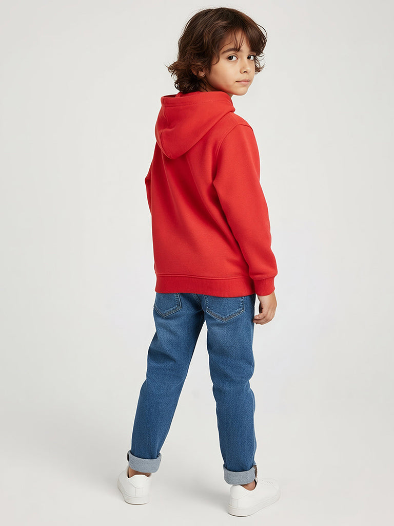 HOP Kids Boys Red Animal Applique Cotton-Blend Hoodie