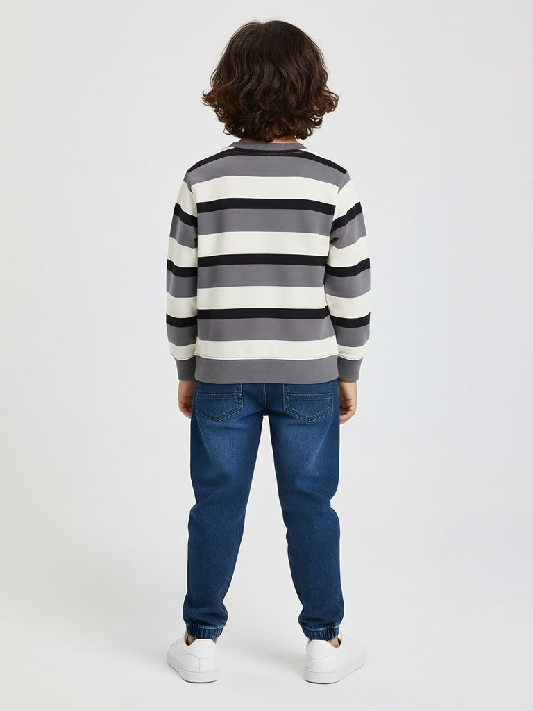 HOP Kids Boys Grey Striped Cotton Sweatshirt