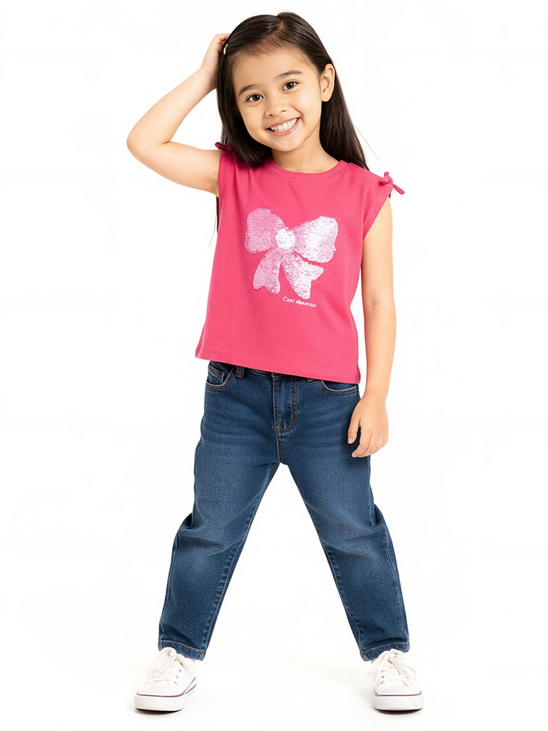 HOP Kids Girls Fuchsia Sequin Detailed Cotton Top