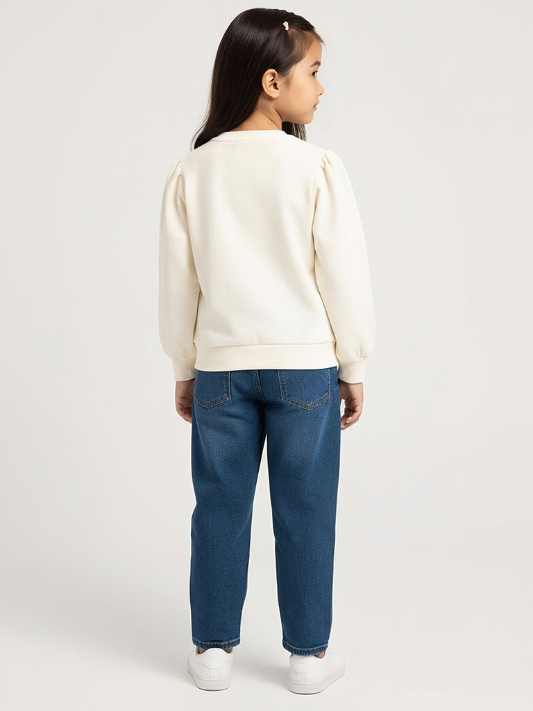 HOP Kids Girls Cream Bow-Detailed Cotton-Blend Sweatshirt