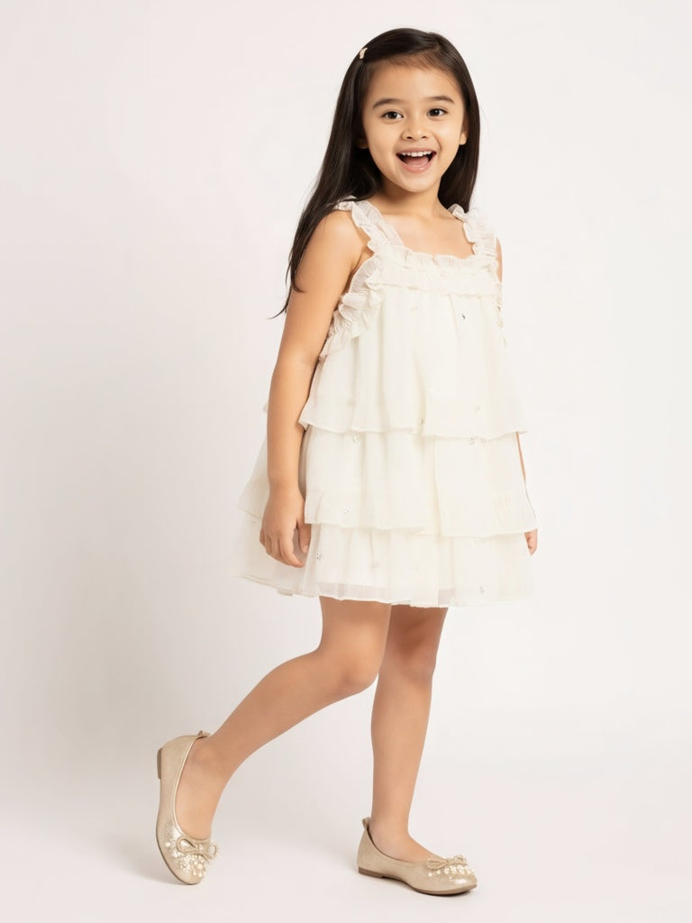 HOP Kids Girls Cream Ruffle-Detailed Top