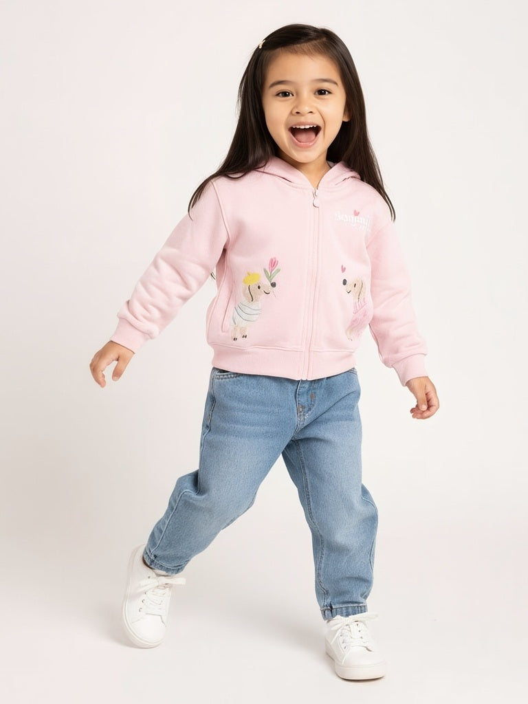 HOP Kids Girls Pink Animal Design Cotton-Blend Hoodie