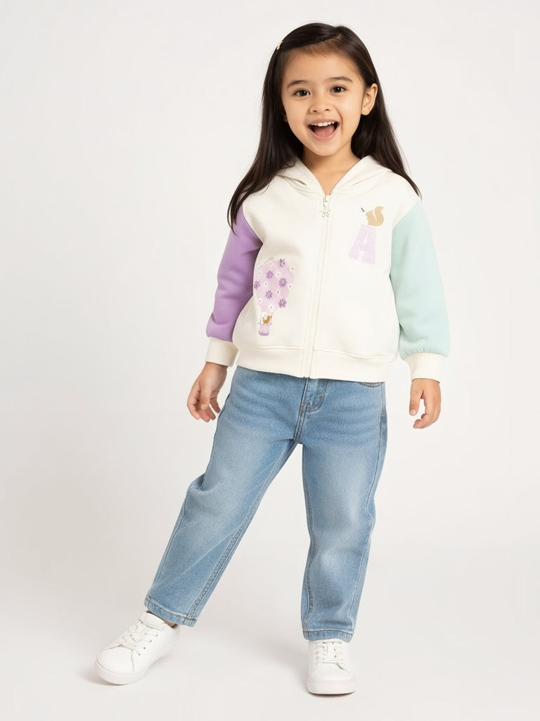 HOP Kids Girls Off-White Colour-Blocked Hoodie