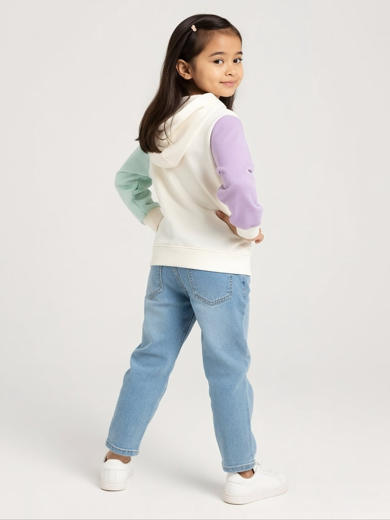 HOP Kids Girls Off-White Colour-Blocked Hoodie