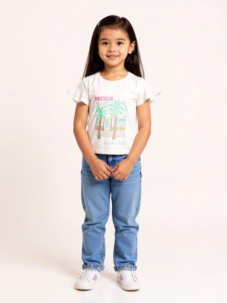 HOP Kids Girls White Holiday-Themed Cotton Top