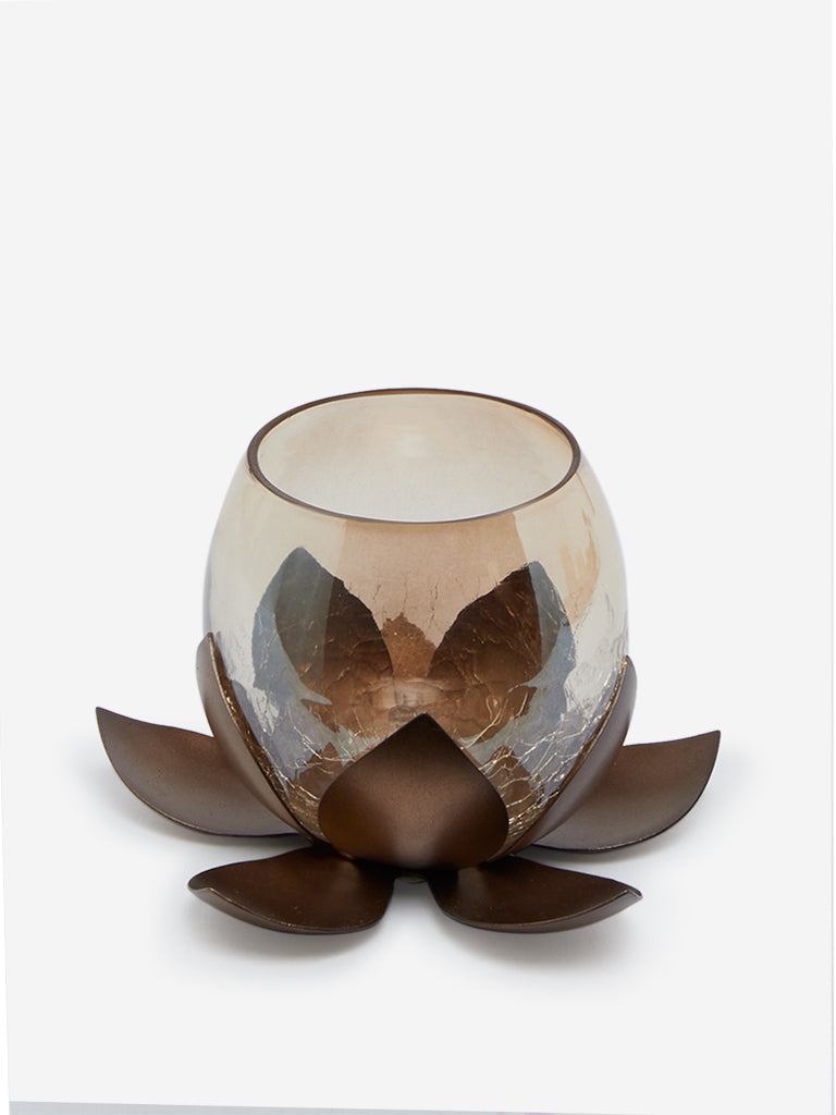 Westside Home Dark-Brown Lotus Candle Stand