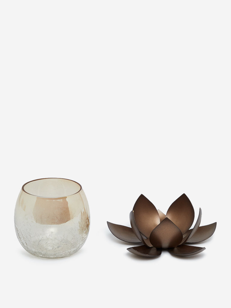 Westside Home Dark-Brown Lotus Candle Stand