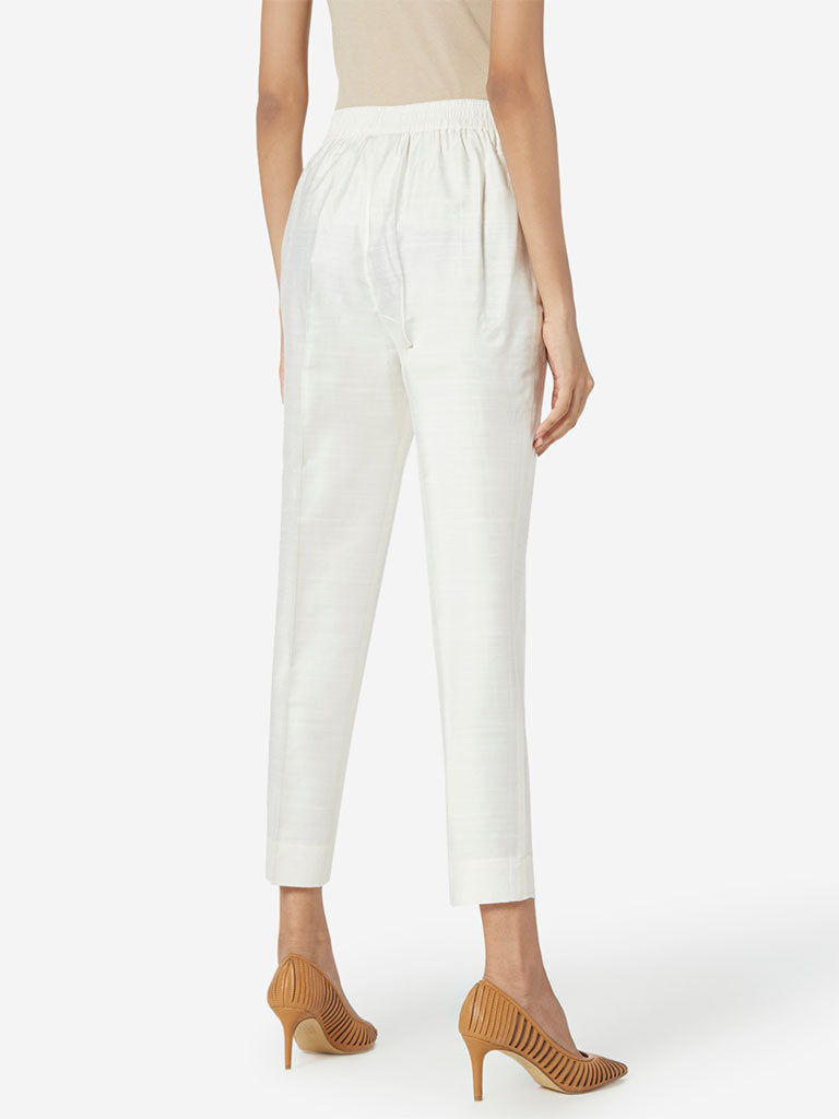 Buy BIBA Off White Solid Straight Cotton Womens Pants  Shoppers Stop