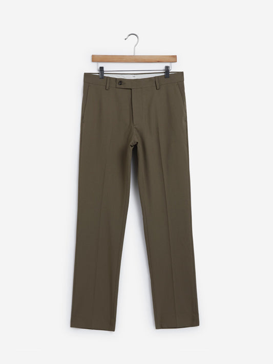 WES Formals Khaki Relaxed Fit Trousers - Westside