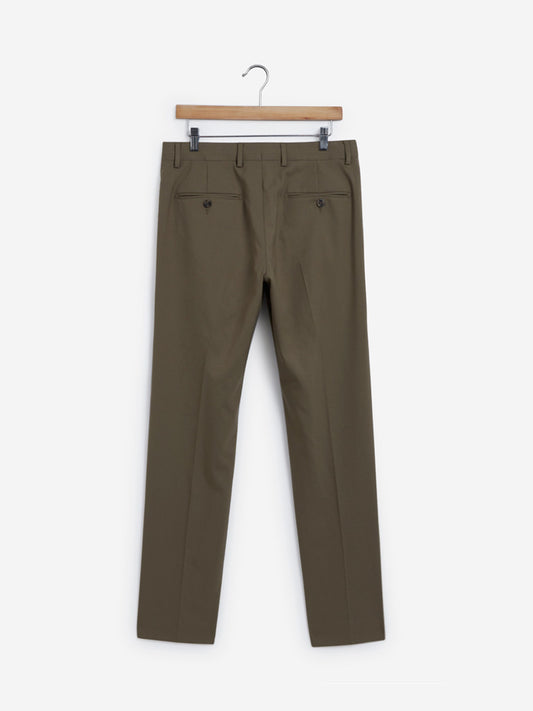 WES Formals Khaki Relaxed Fit Trousers Back View