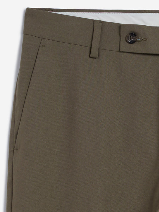 WES Formals Khaki Relaxed Fit Trousers Close up View