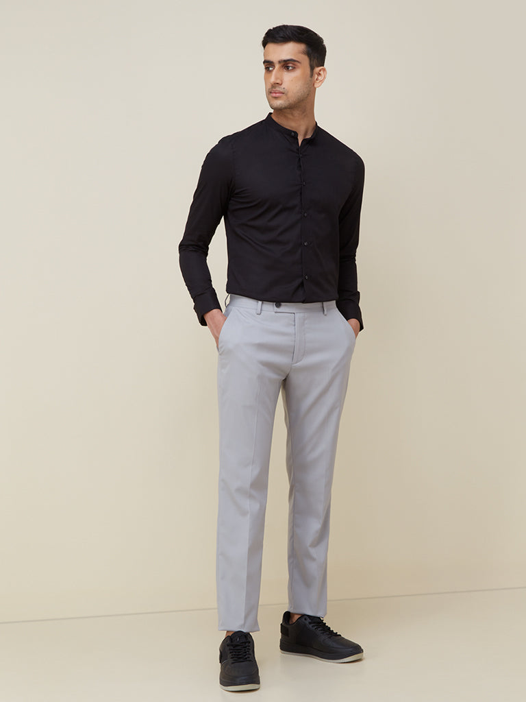 WES Formals by Westside Light Grey Slim Fit Dobby Trousers