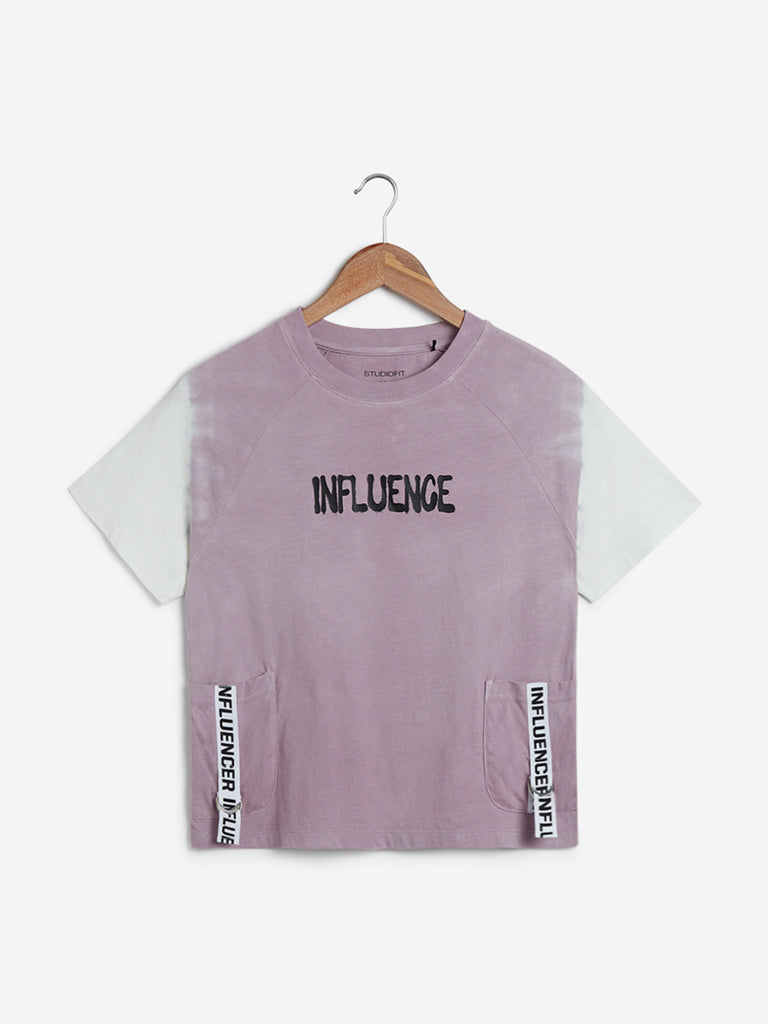 Westside Studiofit Women's Mauve Raglan Sleeved Cotton T-Shirt for Sports Wear Hanger View