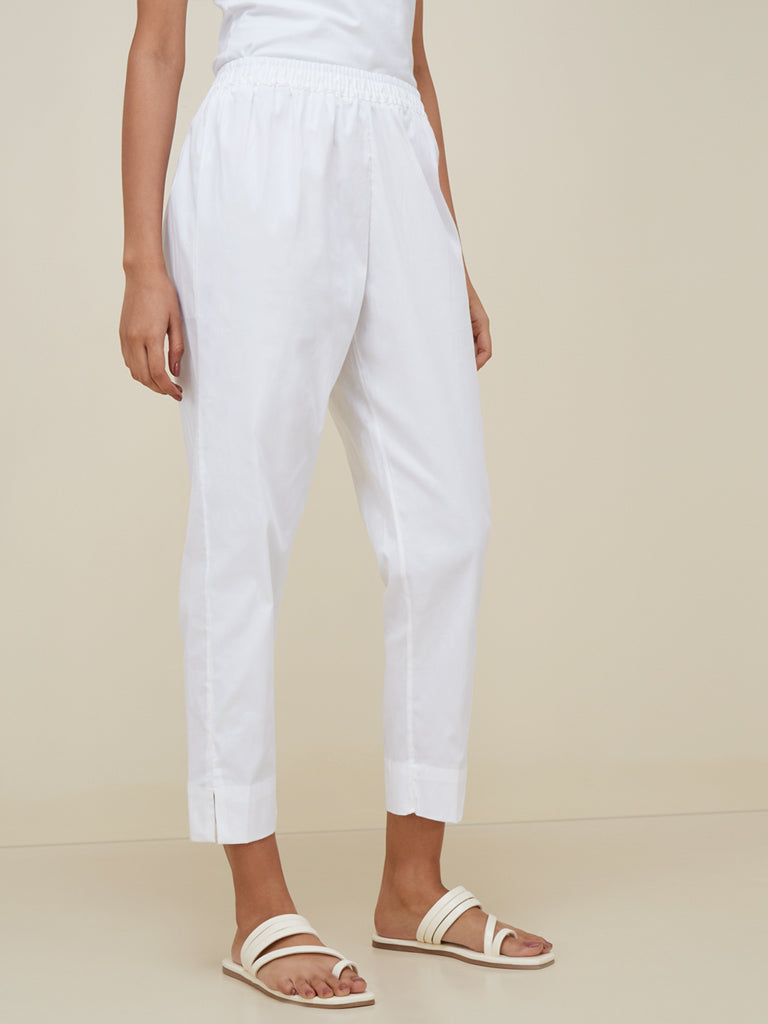 Buy Chambray  Co Off White Cotton Linen Pants Online  Aza Fashions