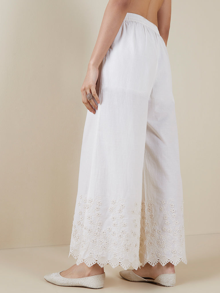 Buy Elegant and Chic: Women's White Rayon Palazzo Pants with Lace Accents  (SX) at Amazon.in