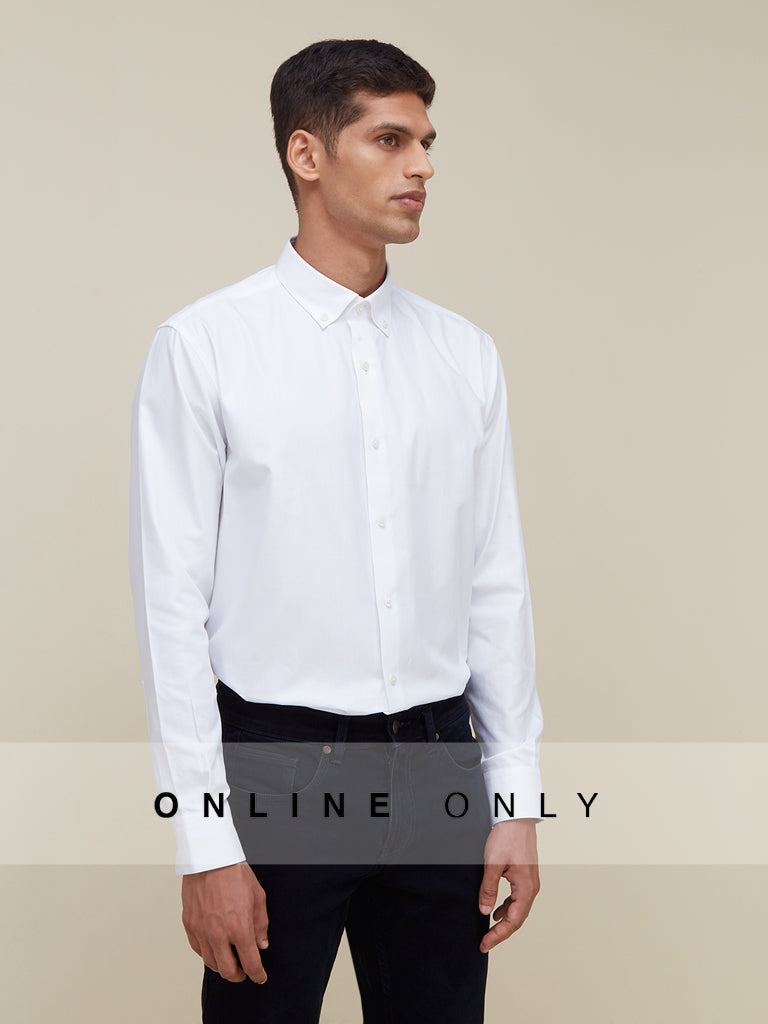  Ascot Luxury White Solid Relaxed Fit Shirt | Luxury White Solid Relaxed Fit Shirt for men front view - Westside