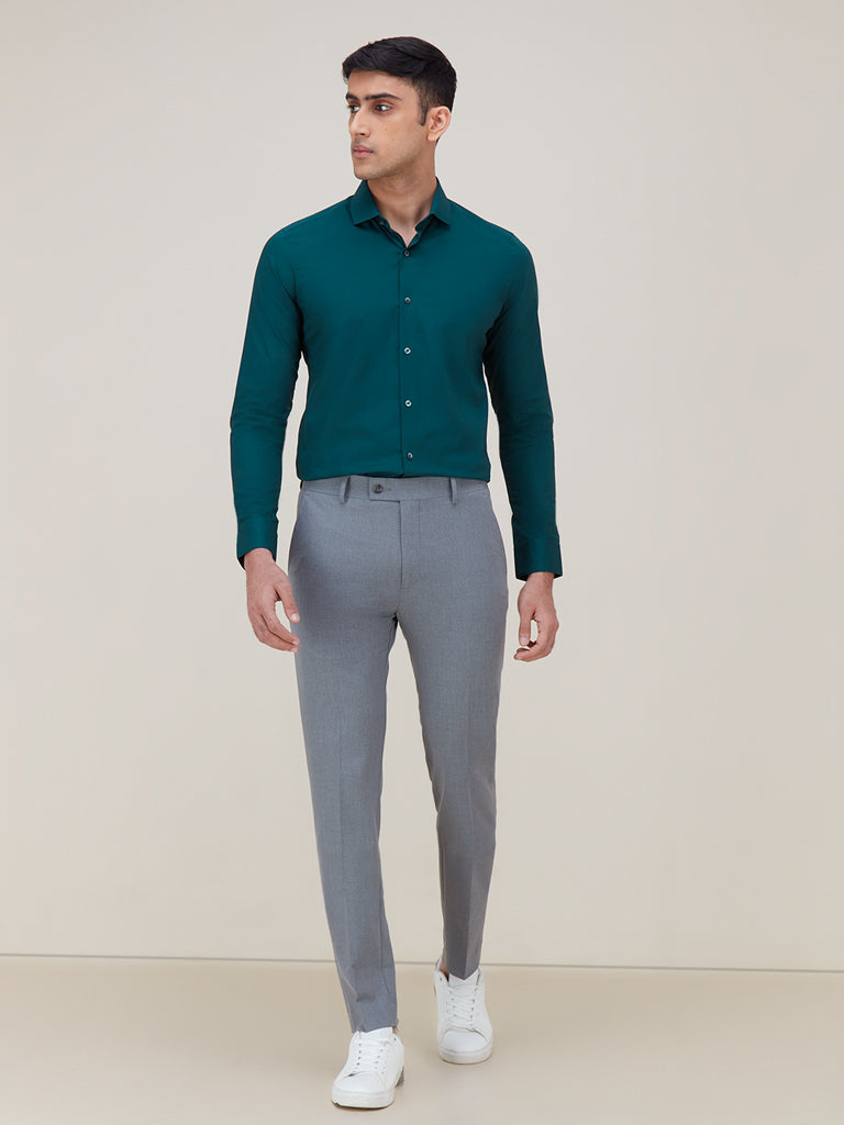 Harsam Formal Trousers  Buy Harsam Blue Solid Slim Fit Trouser Online   Nykaa Fashion
