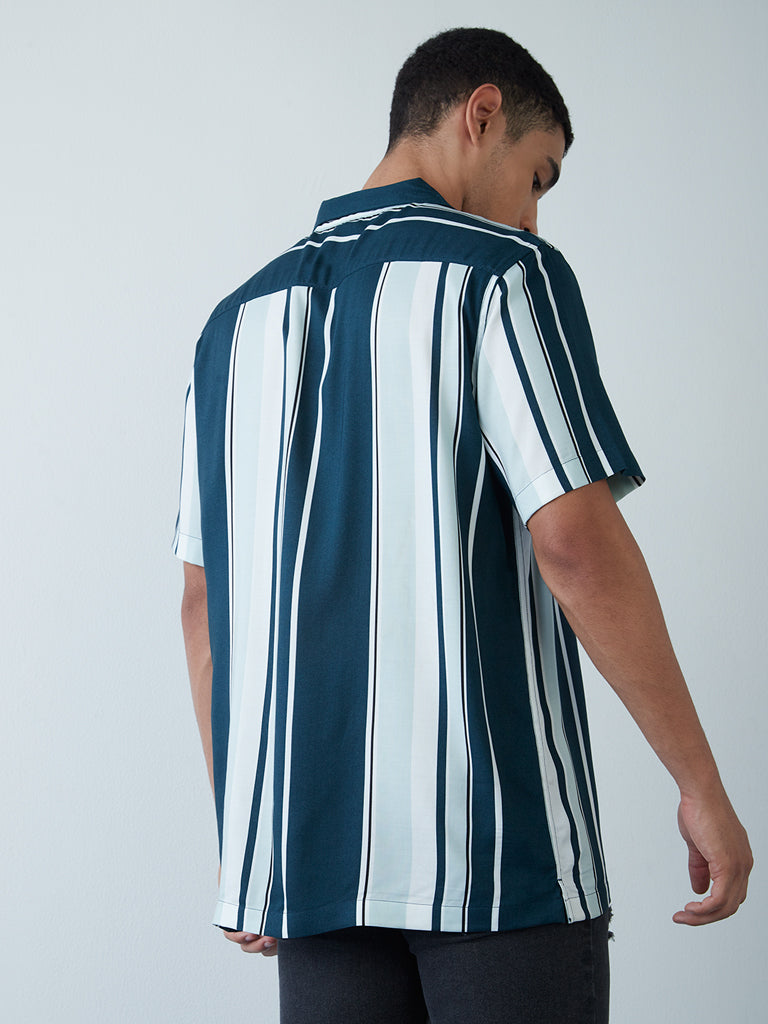 Nuon Teal Striped Relaxed-Fit Shirt | Teal Striped Relaxed-Fit Shirt for Men Back View - Westside 