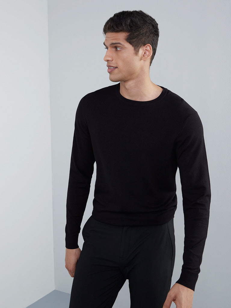 Buy WES Formals Black Slim Fit Knit Sweater from Westside